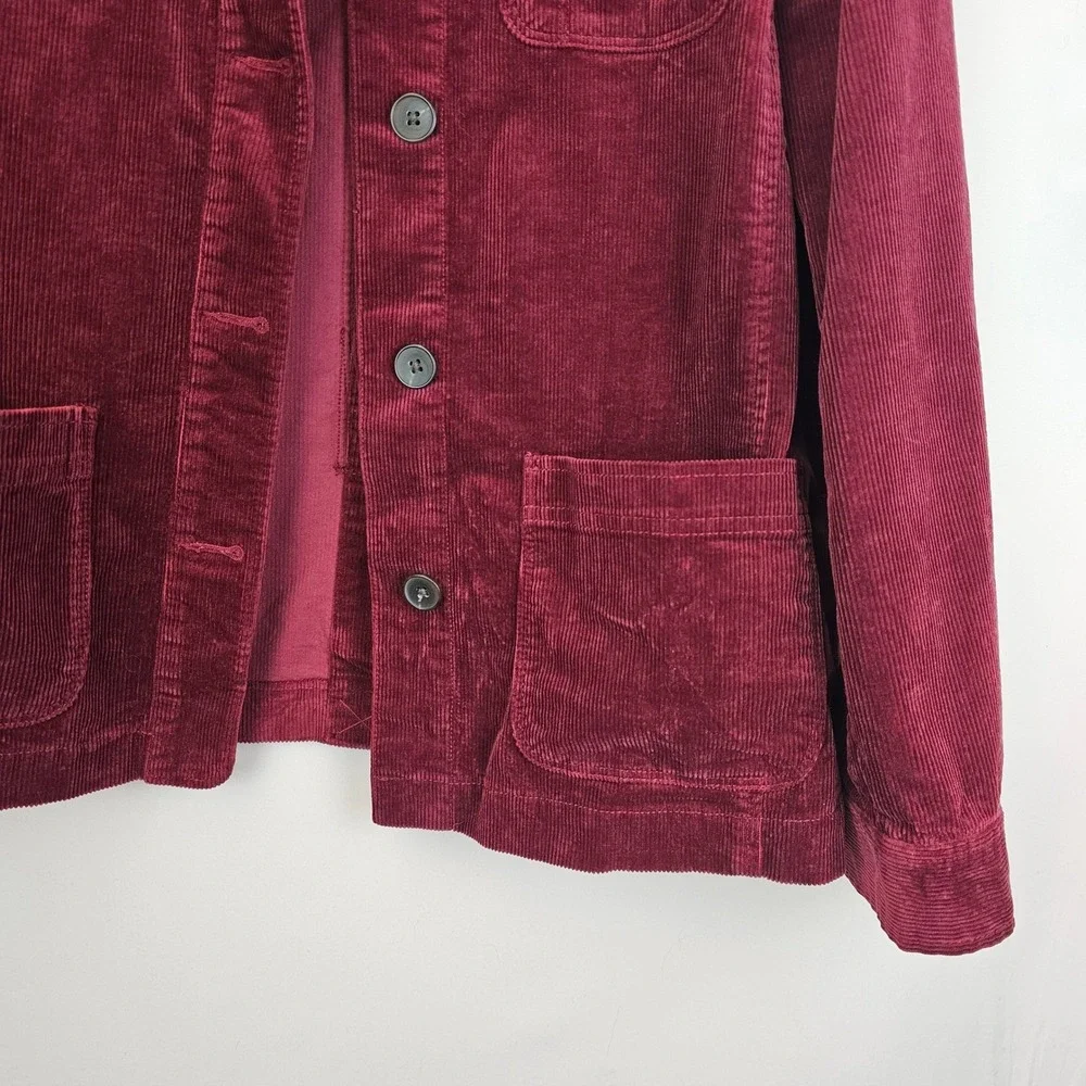 Talbots Corduroy Jacket Womens L Wine Maroon Button Front Classic Casual Trucker